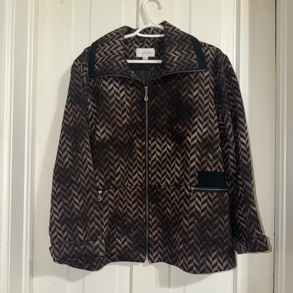 Women's plus size Erin London 1X Brown Chevron Women's‎ Jacket coat brown black